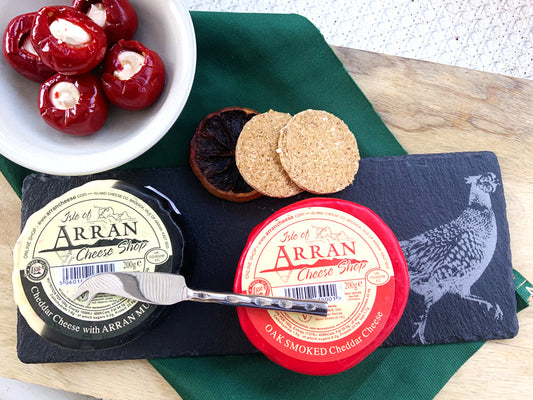 Slate Cheese Tray, Cheese Knife & 2 Arran Cheeses Great Gift